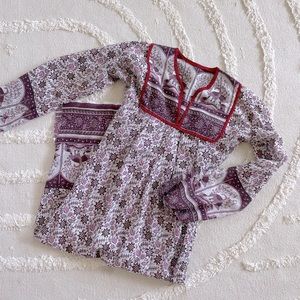 Vintage India Boho Festival Dress, Plum, Pink and White, Beautiful Cut, S